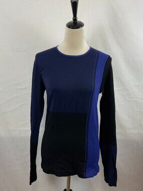 Derek Lam 10C Athleta Renew Seamless Top L Blue Black  Color Block Long Sleeve